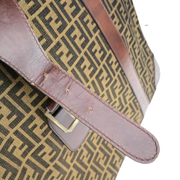 FENDI Logo Zucca Pattern Suitcase Travel Hand Bag Canvas Leather Brown 36YG733 - Picture 10 of 15